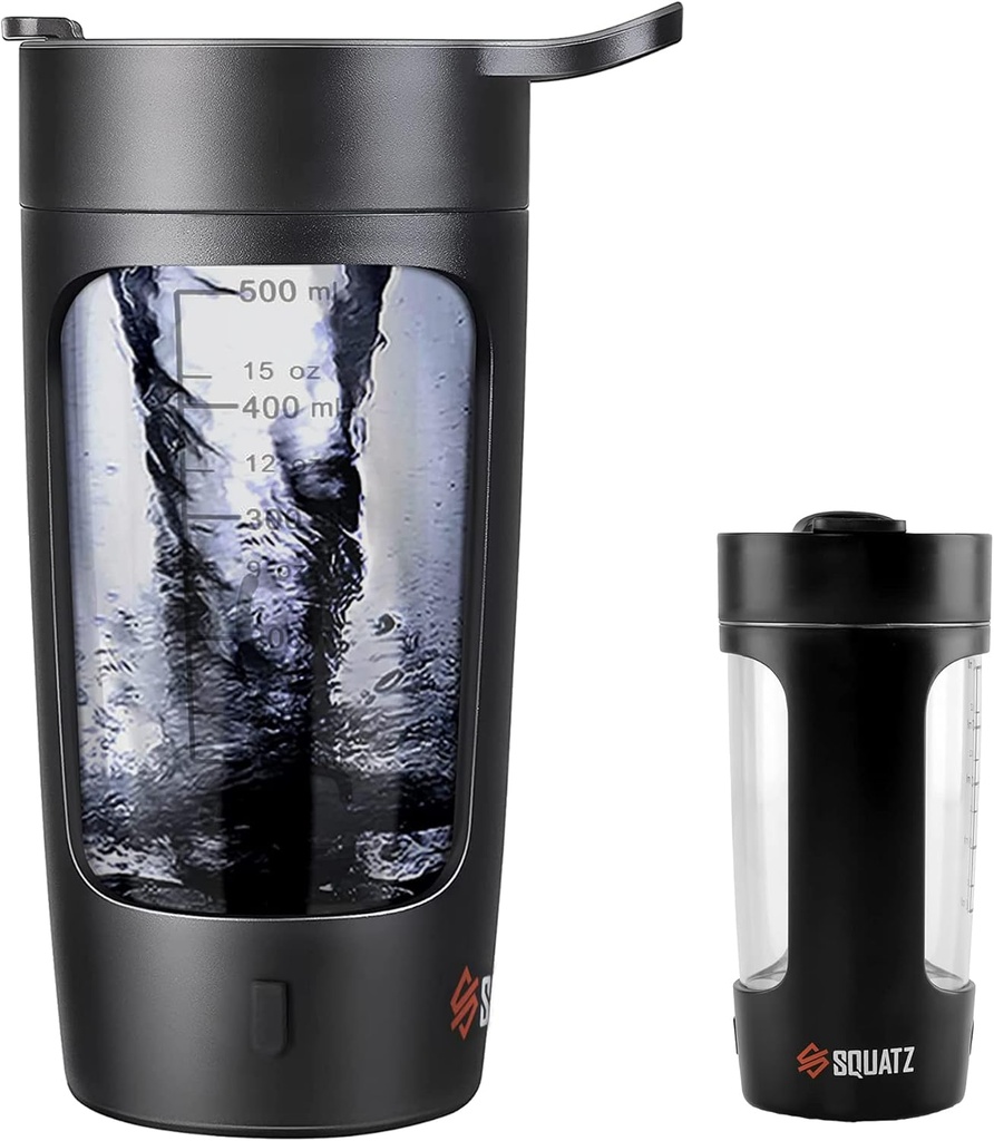 SquATZ 22 Oz Electric Shaker Flaske - Genopladelig automatisk Protein Shake Blender Flask, Leak- proof & Let at ren, Glat drik i 15 sekunder, Ideel til Gym Shakes, Kaffe, Milkshakes (sort)