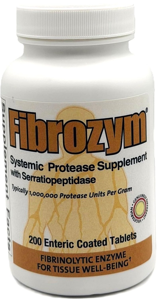 Naturally Vitamins Fibrozym Systemic Protease Supplement with Serratiopeptidase, 200 Tablets, N10051