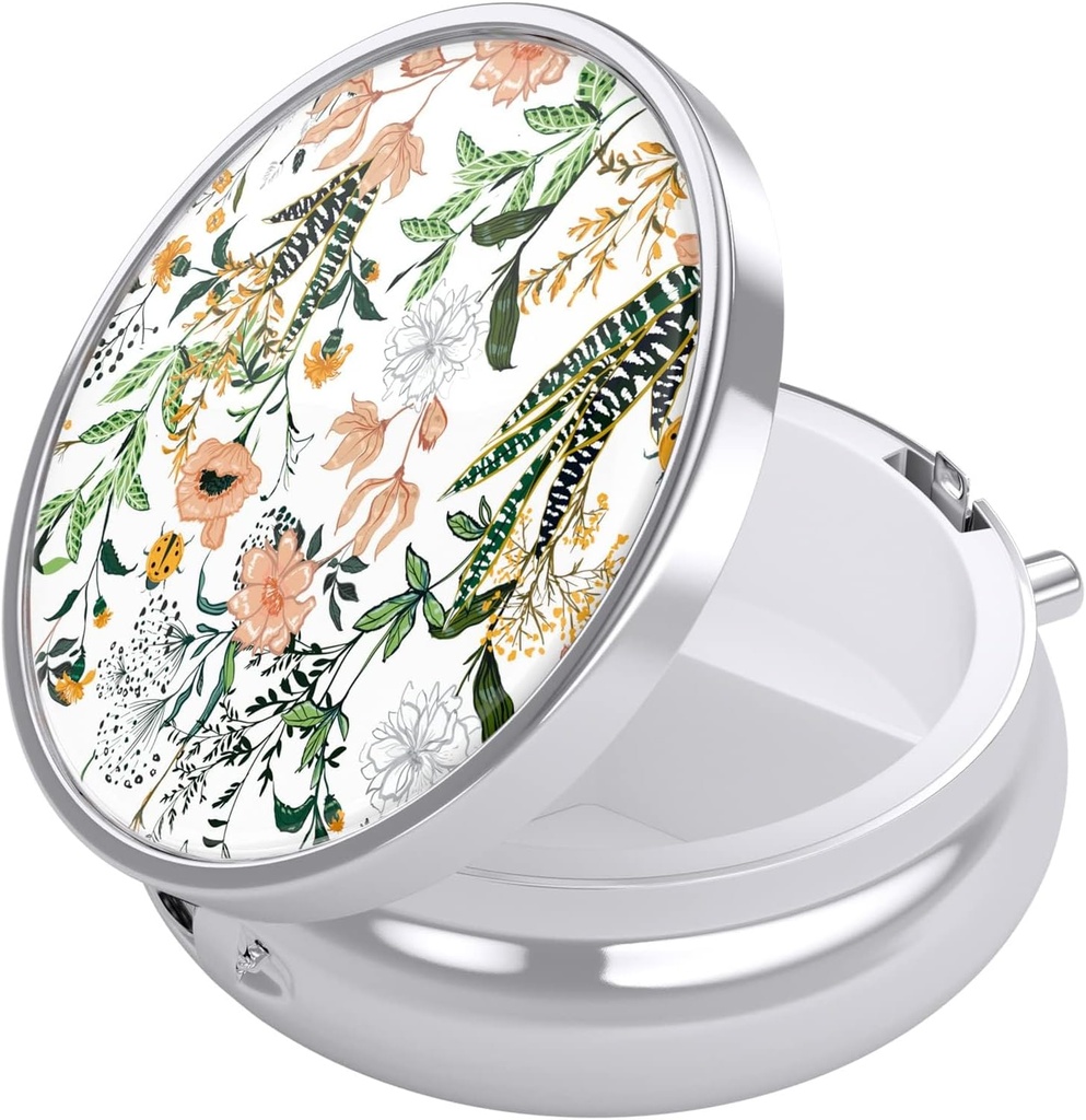 Nipichsha Pill Box, Lille Pill sag for purse & Pocket, Cute Travel Medicine Organizer, Portable Medicine Container Holder til at holde vitaminer, Medicin, Fish Oil & Supplement, Blomster Illustration