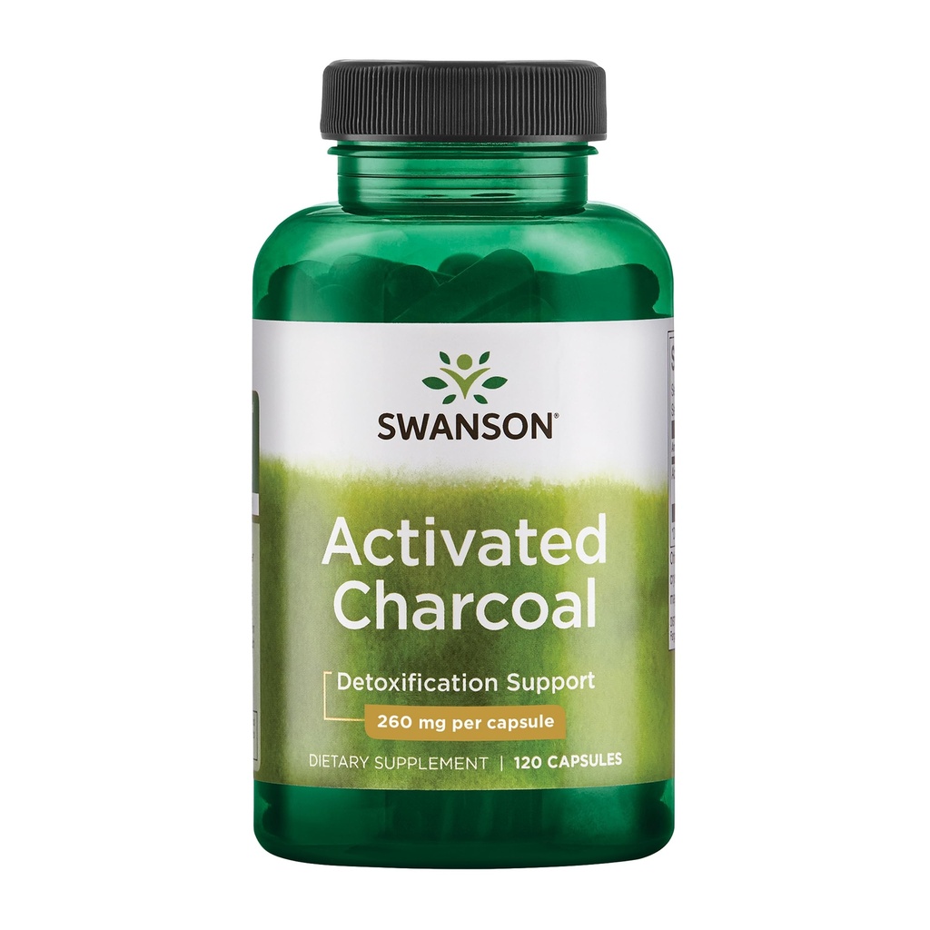 Swanson Aktiveret kul - Natural Supplement Support Sund Absorption - Hjælper w / Bloating & Vedligeholdelse af tarmregulering - (120 kapsler, 520mg per servering)