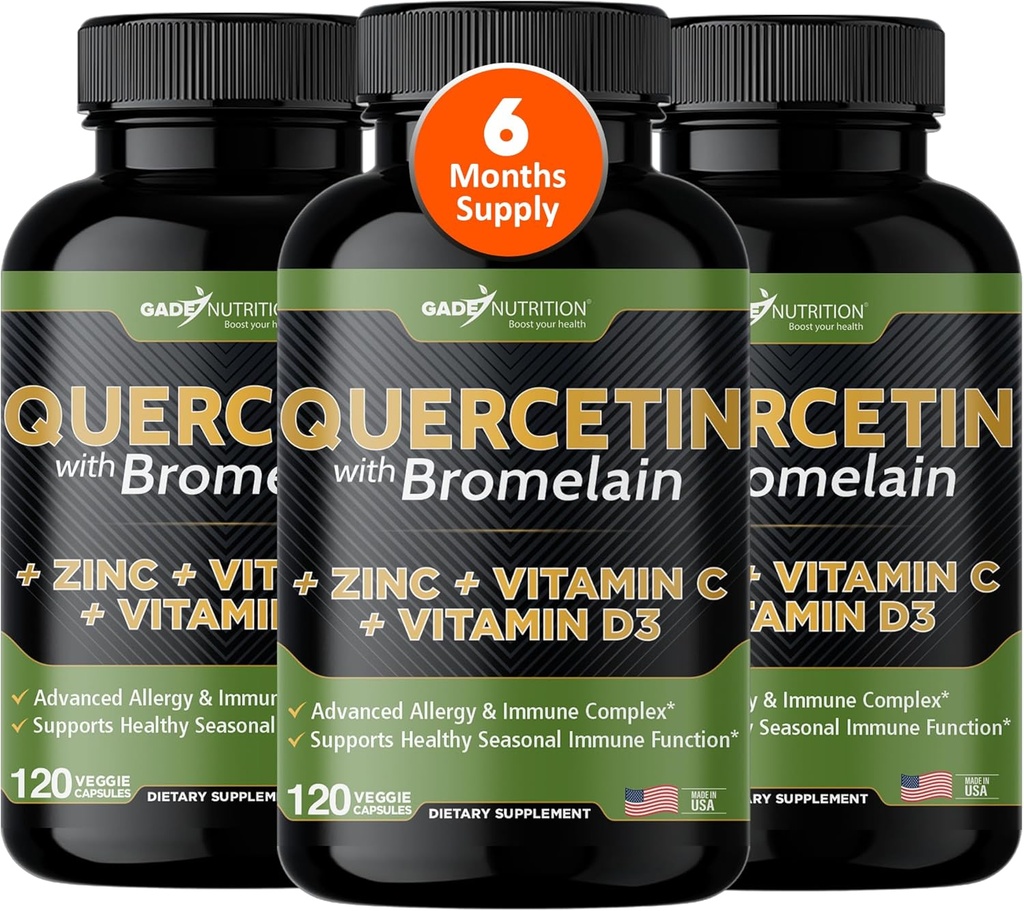 Gade Nutrition Quercetin with Vitamin C and Zinc - Quercetin 500mg - Quercetin with Bromelain - Zinc Quercetin - Quercetin Supplements + Vitamin D3 (Non-GMO, Gluten-Free, Vegan) - 6 Month Supply