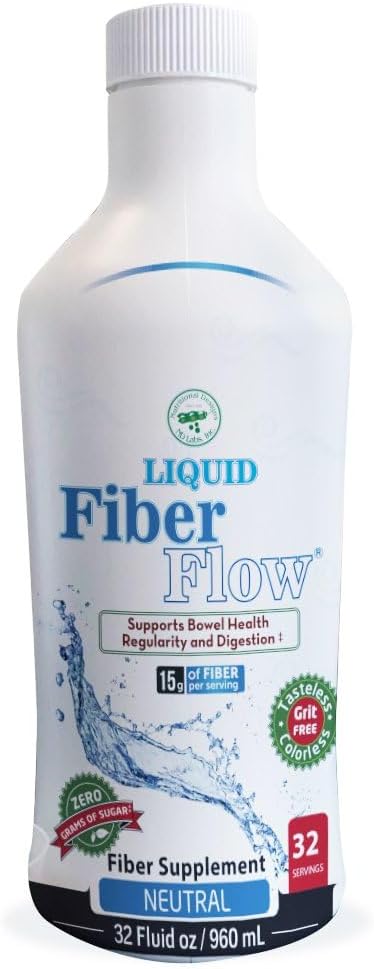 Nutritional Designs Flydende Fiber Flow, Gentle Daglig fordøjelsestillæg for Forstoppelse Relief & Gut Sundhed, Sugar- Free, Natural tarmregulering for sund intestinal balance, Flavorless, 32 fl oz
