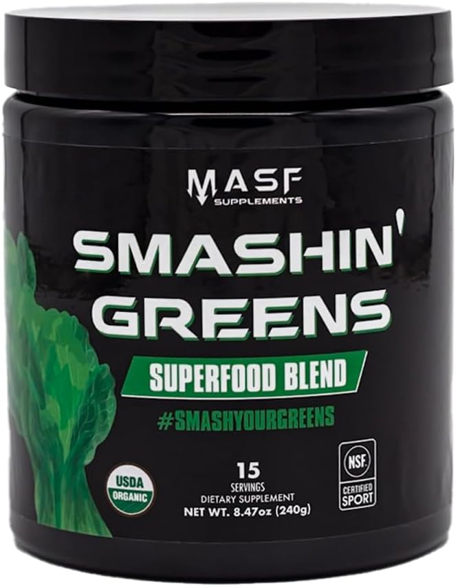MASF Smashin 'Greens Superfood Blend NSF Sport, Super Greens fordøjelse, Spirulina, Chlorella, Bloat Relief, 8.47 Ounce (Pack of 1)