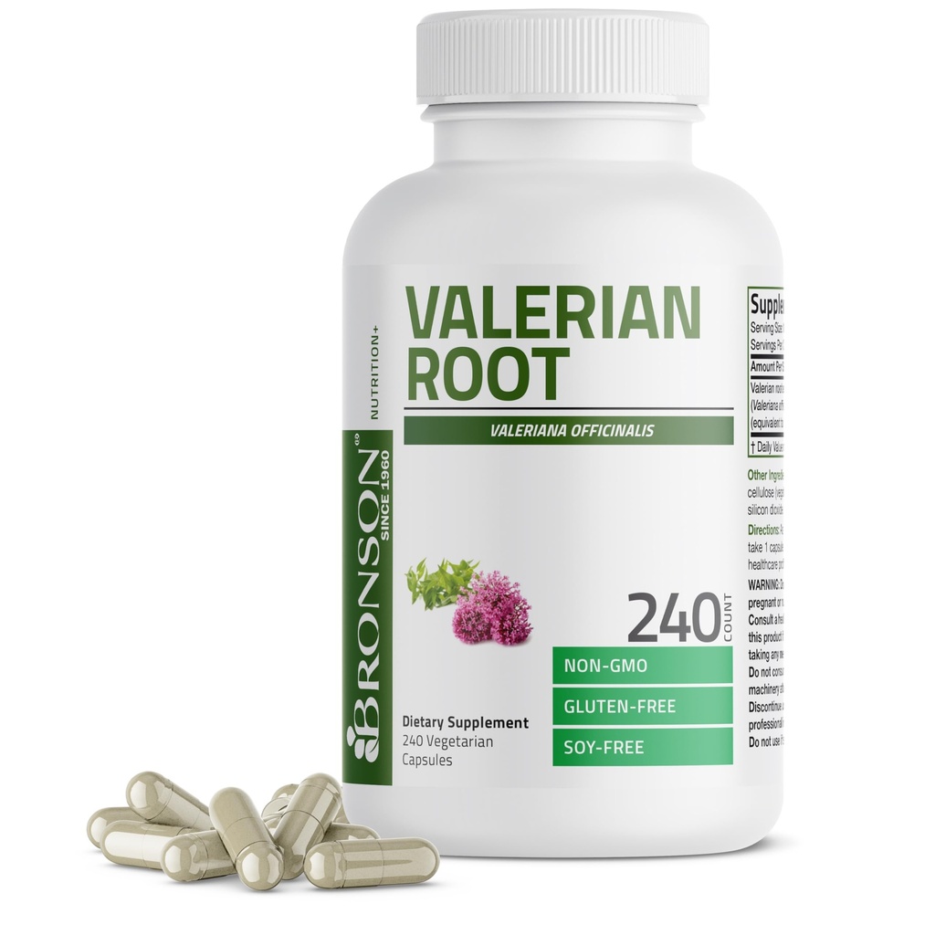 Bronson Valerian Root Kapsler - Valerian Officinalis - fremmer afspænding - Non-GMO, Soy- Free Gluten- Free, 240 Vegetariske Kapsler