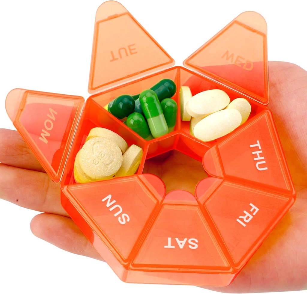 Pill Organizer, Pill Box, Små piller sag, Medicin Organizer 1 gang om dagen, Pills Container, Medicin Holder, Ugentlige daglige lægemidler Arrangører Rejseboks 7 Dag (Orange)