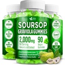 FRESHDRINKUS, Premium 90 Soursop Graviola Gummies, 2000mg per servering, 45 dages forsyning - 100% fra Natural Soursop Graviola Leaves Extract, Vegan, Non- GMO, Gluten- Free (90 Gummies)