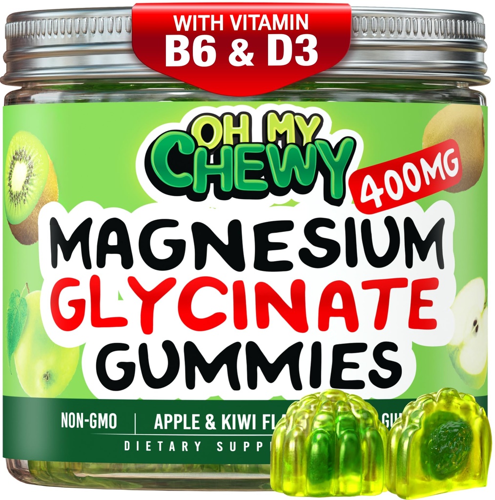 Center- fyldt Magnesium Glycinate Gummies 400MG - Høj Absorption for børn, Teens & Voksne - Supplement til søvn, rolig & muskelafslapning med B6 & D3 - Gluten Free & Vegan Friendly - 120 Greve