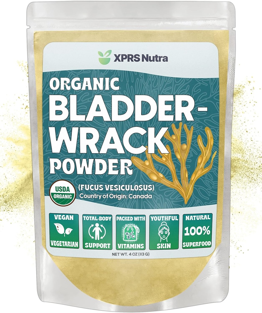 XPRS Nutra Organic Bladderwrack Powder (Fucus Vesiculosus) - Premium Bladderwrack Organic Powder for glødende hud - Vegan Friendly Bladderwrack Herb Jod Supplement (4 Ounce)