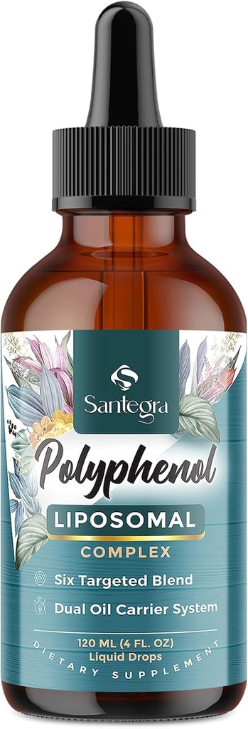 Polyphenoler Supplement Liposomal, Over 27 Polyphenol Complex & kraftfuld antioxidant, med MCT & Olivenolie, Quercetin Extract, Hawthorn Berry Extract, for Age Defense, Energy, Immun, 120 ML
