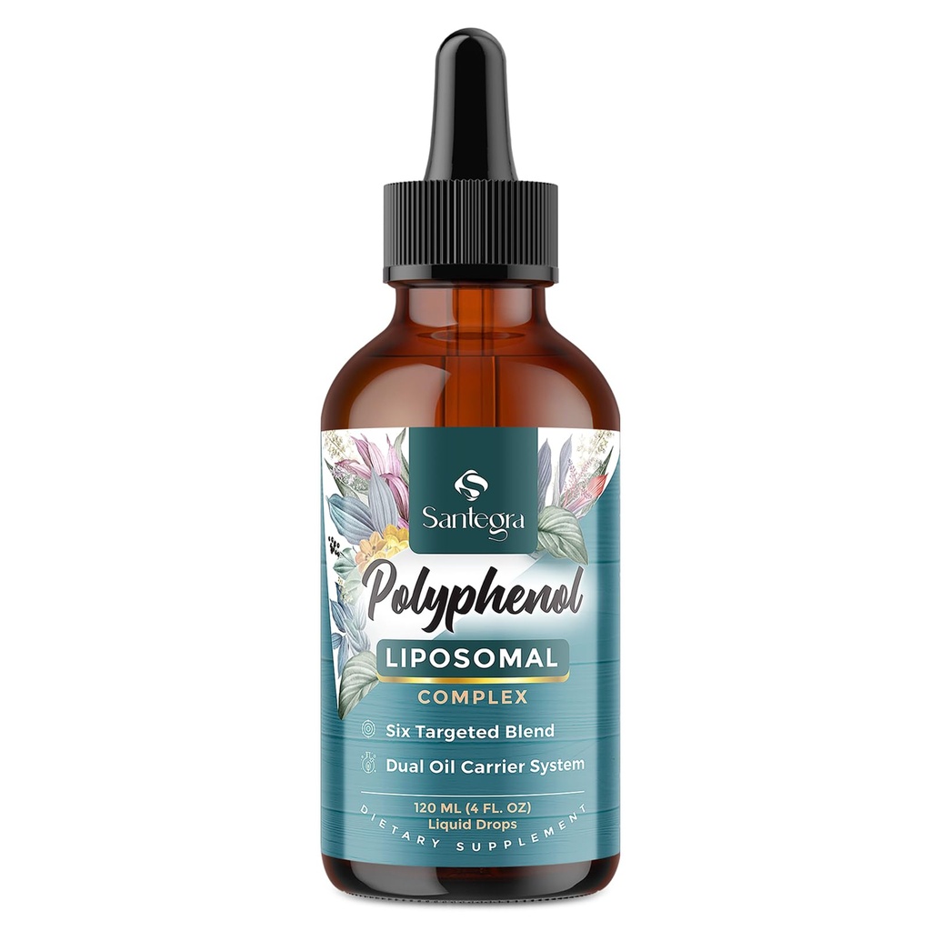 Polyphenoler Supplement Liposomal, Over 27 Polyphenol Complex & kraftfuld antioxidant, med MCT & Olivenolie, Quercetin Extract, Hawthorn Berry Extract, for Age Defense, Energy, Immun, 120 ML