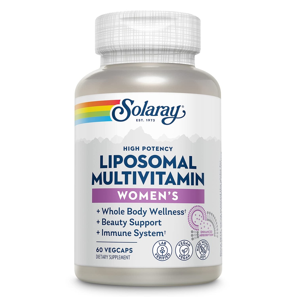 SOLARAY Liposomal Multivitamin til kvinder, Forbedret Absorption, Høj Potens w / Jern, D-vitamin, C-vitamin, B12, biotin, CoQ10, immunforsvar, ben sundhed, Vegan, 30 Servere, 60 VegCaps