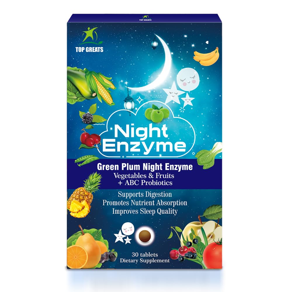 Night Enzyme, Daily Multi Digestive Enzymes, Green Plum Fruit and Vegetables with Probiotics, Relief Bloating, Better Sleep Quality, For Men and Women, Promote Digestive Health- 120 Tablets