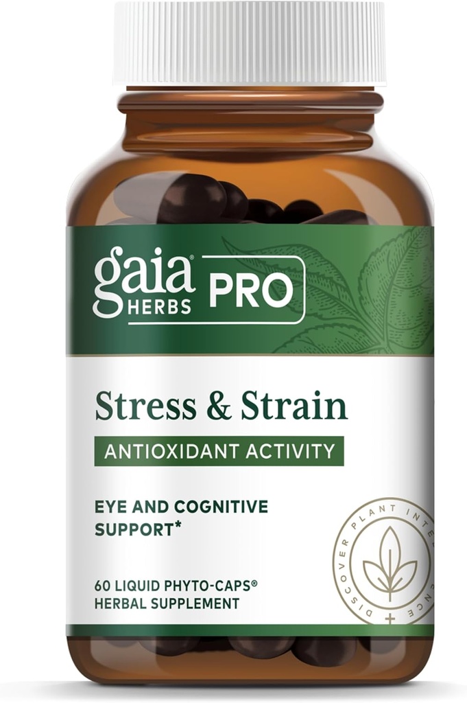 Gaia urter Pro Stress & Strain - Eye Health Support - Funktioner Astaxanthin, Lutein, Grape Seed & Mere - Vegan, Gluten- Free & Dairy- Free - 60 flydende Phyto- Caps (60 Servere)