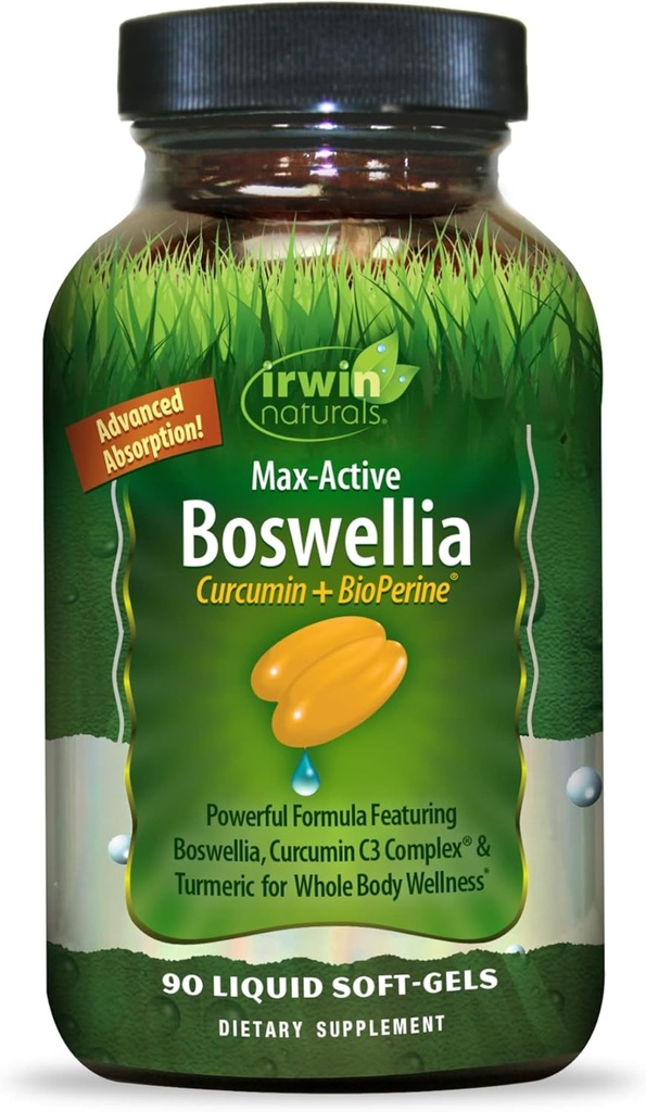 Irwin Naturals Curcumin Pro- Active - 90 Liquid Soft- Gels - med Curcumin C3 Complex & Boswellia for hele kroppen Wellness - Advanced Absorption - 45 Serveringer