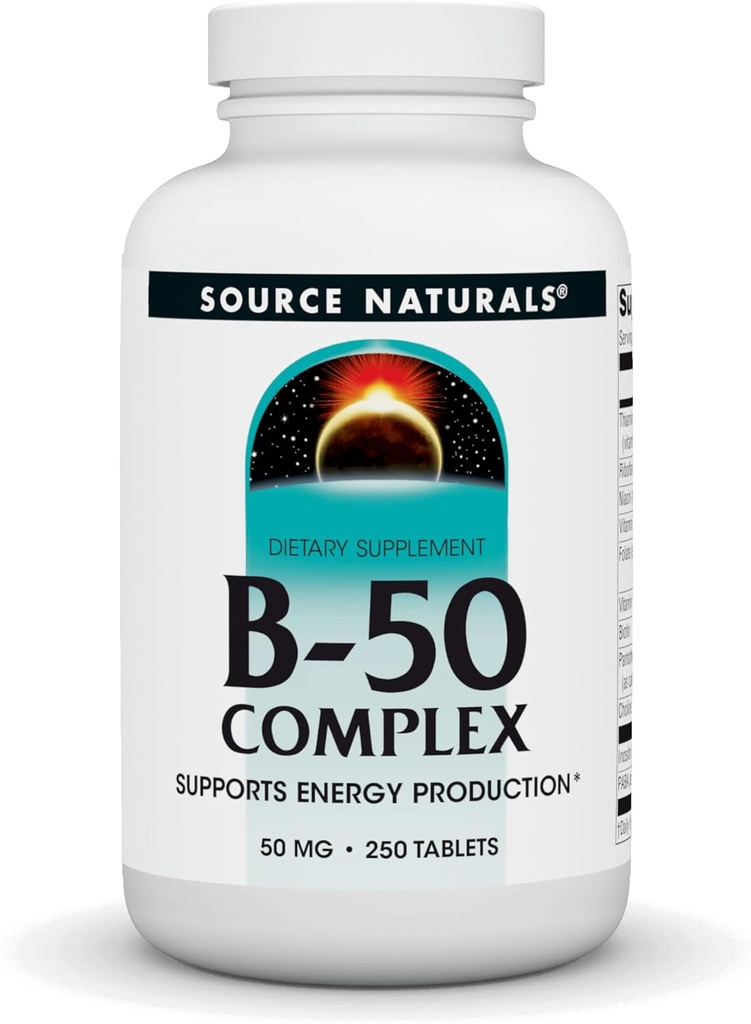 Source Naturals B- 50 Complex 50 mg B- Vitaminer til energiproduktionsstøtte - 250 tabletter