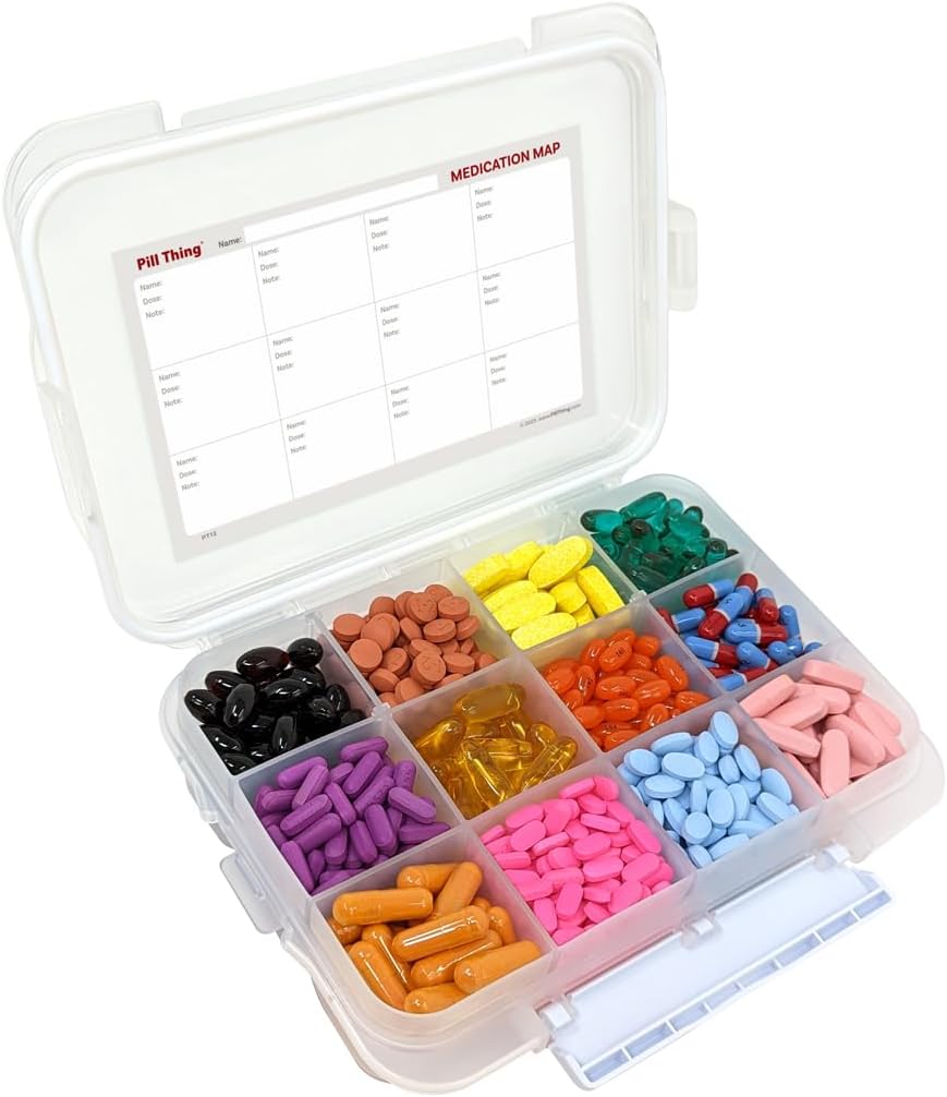 12 Segment Stor Pill sag med lufttæt segl - Silicone pakning vandtæt med boks med medicinering kort (12 Segment, 1 pakke)