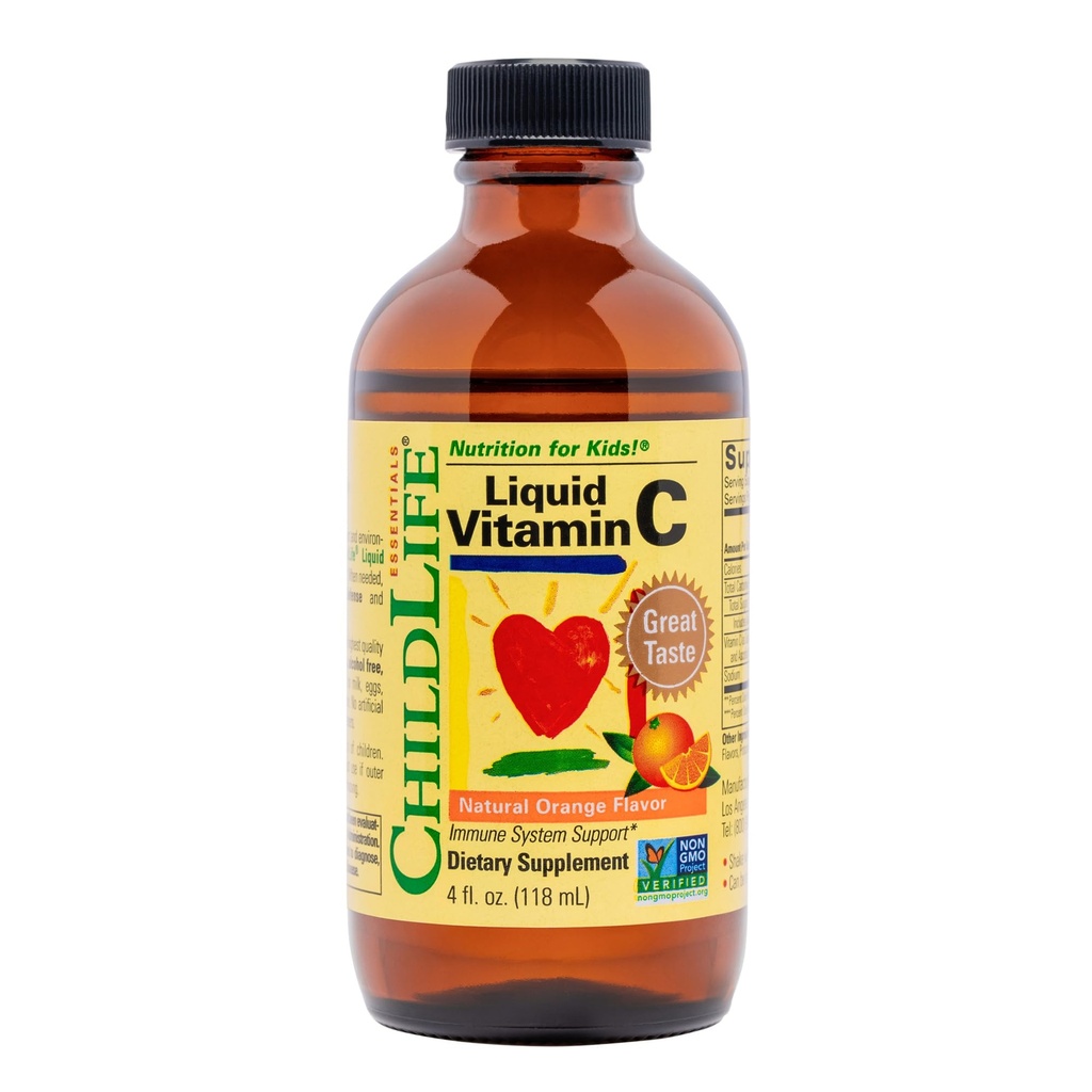 BEDLIV VÆSENTLIGE Flydende C-vitamin - Pure Vitamin C Flydende tillæg til børn, immunsystemet support, stor smag - Natural Orange, 4 Fl Oz (pakke med 1)