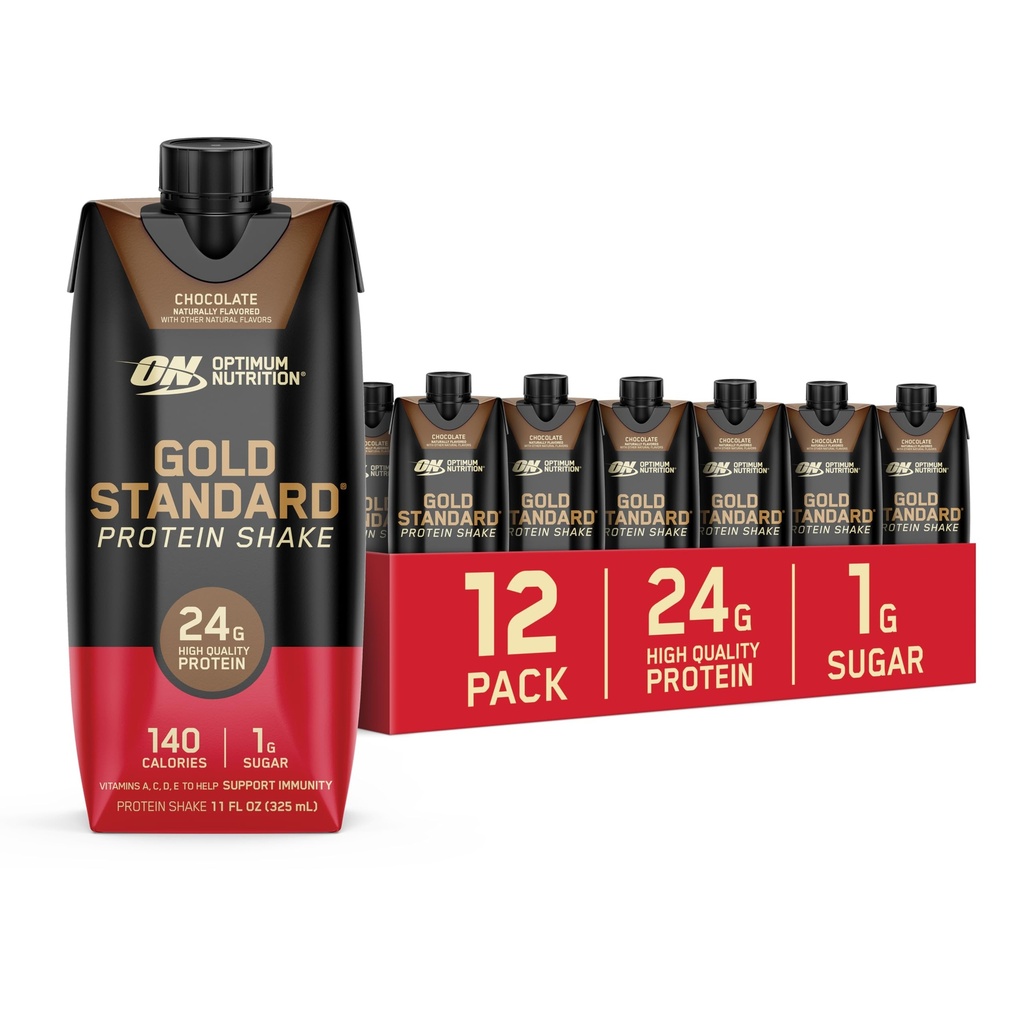 Optimum Nutrition Gold Standard Protein Shake, 24g Protein, Klar til at drikke Protein Drinks, Chokolade, 11 Fl Oz, 12 Greve (pakke med 1) (Packaging May Vary)