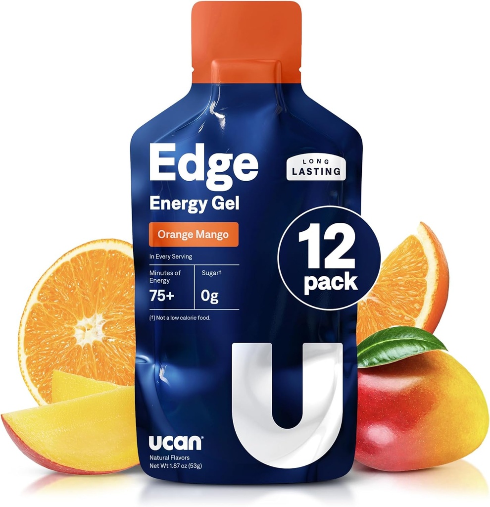 UCAN Edge Energy Gel Shots, Orange Mango (12, 2 Ounce Packets) til løb, træning, Fitness, Cykling, Crossfit Budd124; Sugar- Free, Vegan, & Keto Friendly Energy