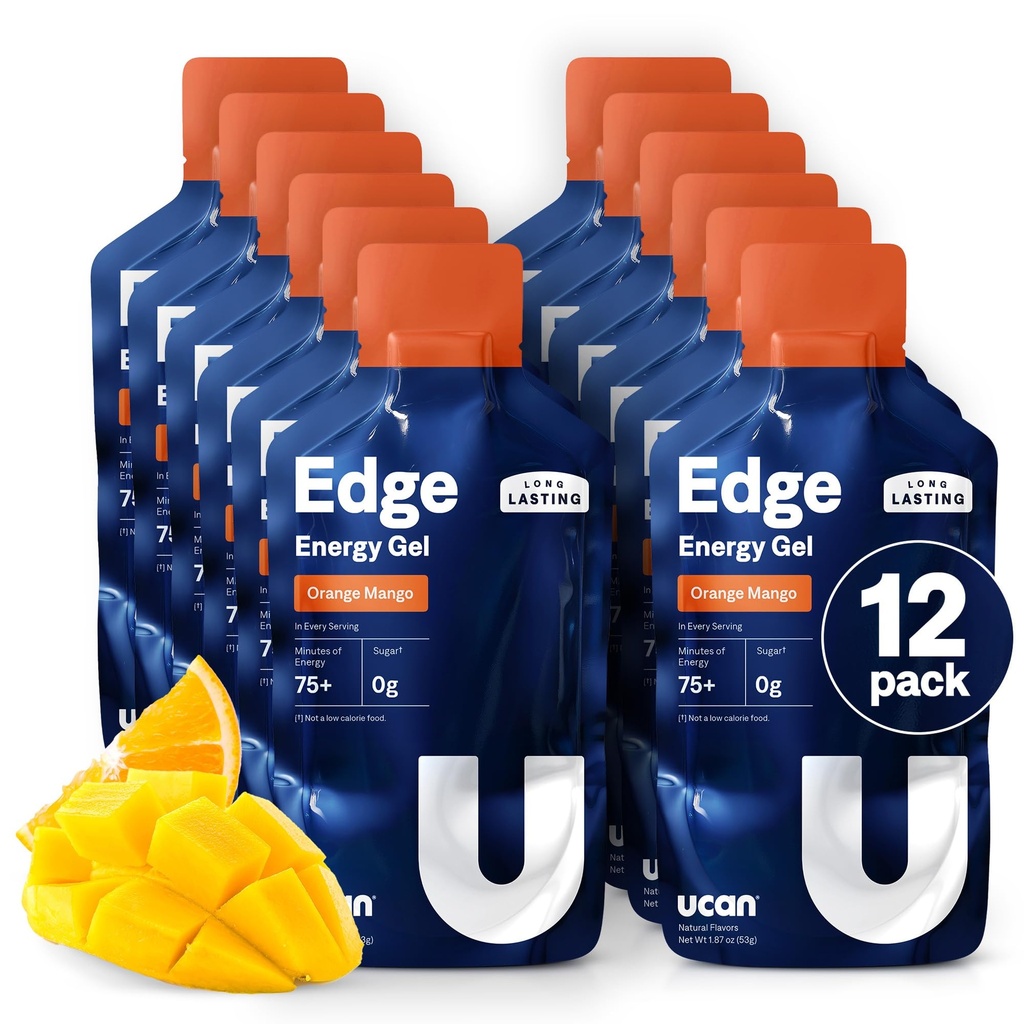 UCAN Edge Energy Gel Shots, Orange Mango (12, 2 Ounce Packets) til løb, træning, Fitness, Cykling, Crossfit Budd124; Sugar- Free, Vegan, & Keto Friendly Energy
