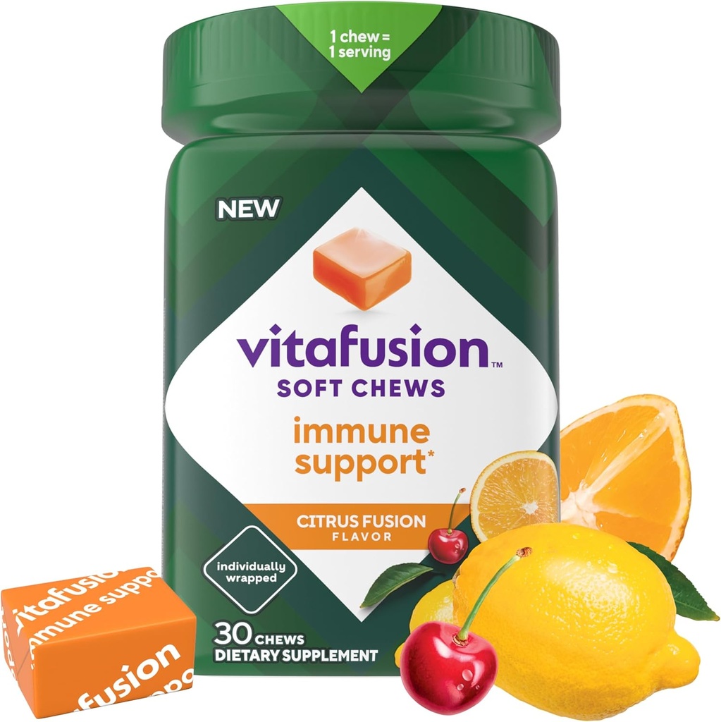 Viafusion Soft Chews immunsupport (1), Voksen Chewable C-vitamin til immunsupport, individuelt indpakket, Citrus Fusion Flavor, 30 Chews, 30 Day Supply