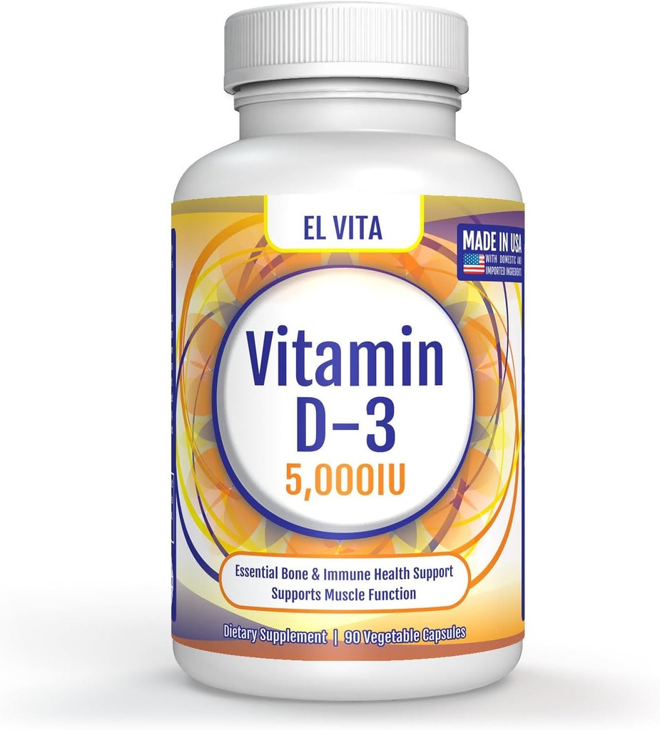 90 Vegetabilske kapsler Vitamin D. D3 5000IE (125 MCG) Høj potens immunforsvar Kosttilskud. Sund Muskel Inddrivelse Advanced. Ikke-GMO-formel