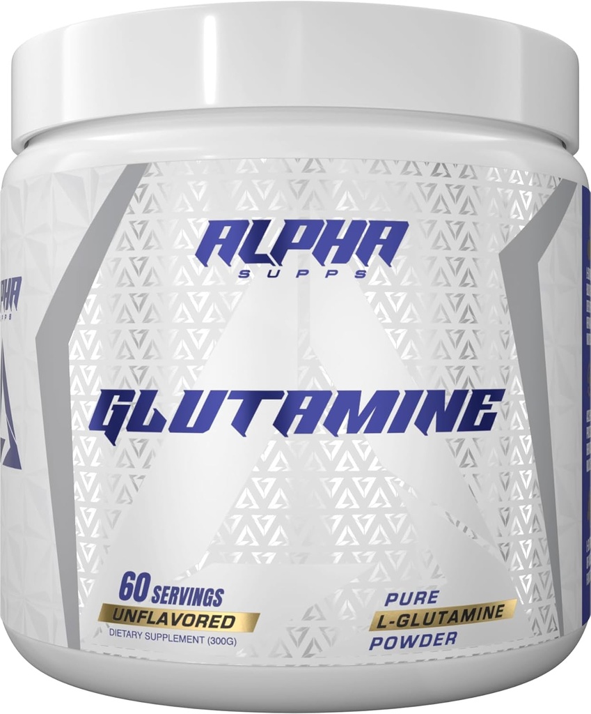 Alpha Supps Pure L- Glutamin Powder - Unflavored Aminosyre, Glutamin Nutritional Supplement for Muscle Recovery, Gut & immunforsvar - 60 Servere - 300 Bedste