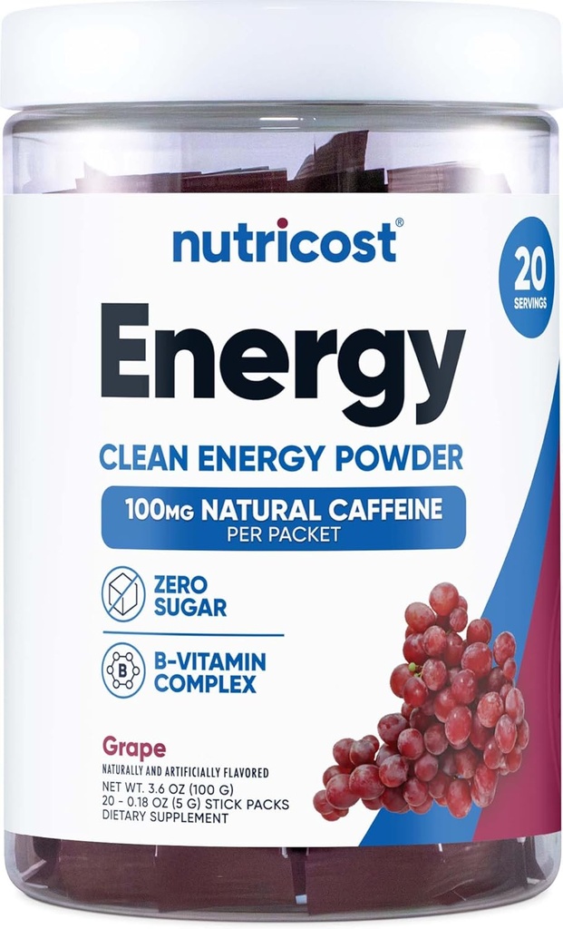 Nutricost Energy Complex Stickpack (20 Servere) Grape Flavored - Gluten- Free + Non- GMO