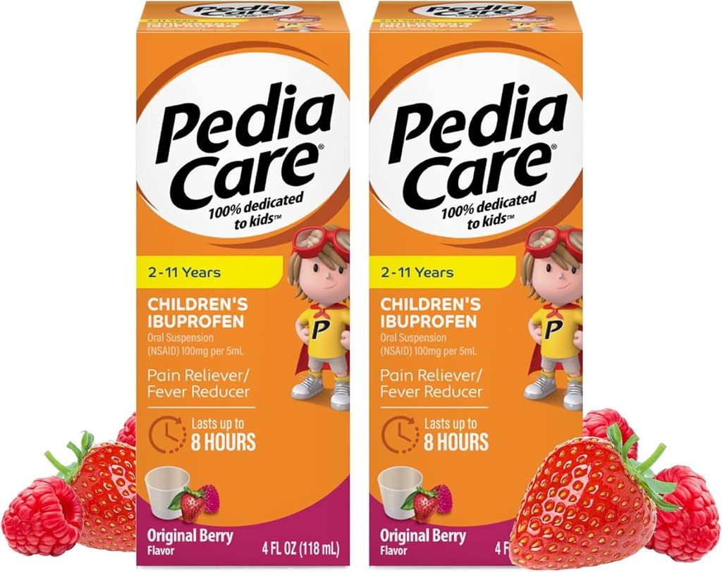 Børn Ibuprofen Oral Suspension Liquid, Kids Pain Reliever + Feber Reducer, Age 2- 11, Berry Flavor, 4 fl oz (2 Pack)