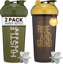 [2 Pack] 28oz Shaker Flaske med bevægelige Quotes (Black / Gold & Moss) - 124; Protein Shaker Flaske med mixer Agitators - 124; Blender Shaker Flaske til Protein Mixes Pack er BPA Free and Opvaskemaskine Safe