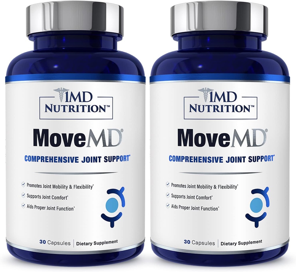 1MD Nutrition MoveMD - Joint Health Supplement - Doctor Formulated Medical 124; med Collagen, Astaxanthin, og mere Medical 124; 30 Kapsler (2 - Pack)