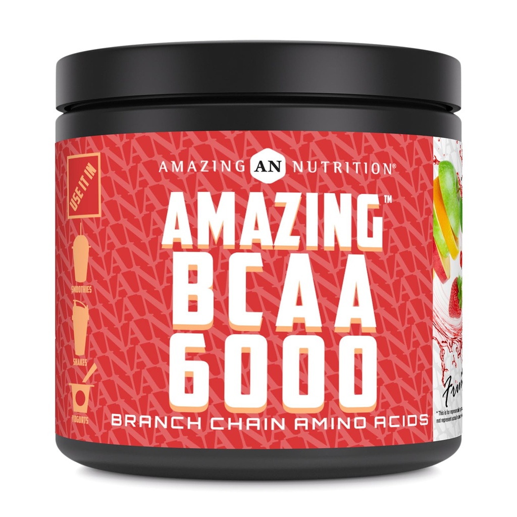 Amazing Nutrition Amazing BCAA 6000 Beeg 124; 6 Bedste BCAA Per Servering Beeg 124; 30 Servere pulver 124; Forgrenet kæde Amino Acid Supplement Beeg 124; Lavet i USA (Natural Fruit Punch)
