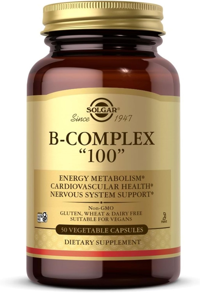 Solgar B- Complex 100 "- 50 Vegetabilske kapsler - Energi Metabolisme, Nervesystemet Support - Non-GMO, Vegan, Gluten Free - 50 Servere