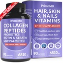 27- in-1 Hår hud og negle Vitaminer (6810mg) med Biotin 10000mcg - Collagen Kosttilskud til mænd og kvinder - Keratin Kosttilskud med Probiotika og Saw Palmetto, 90ct