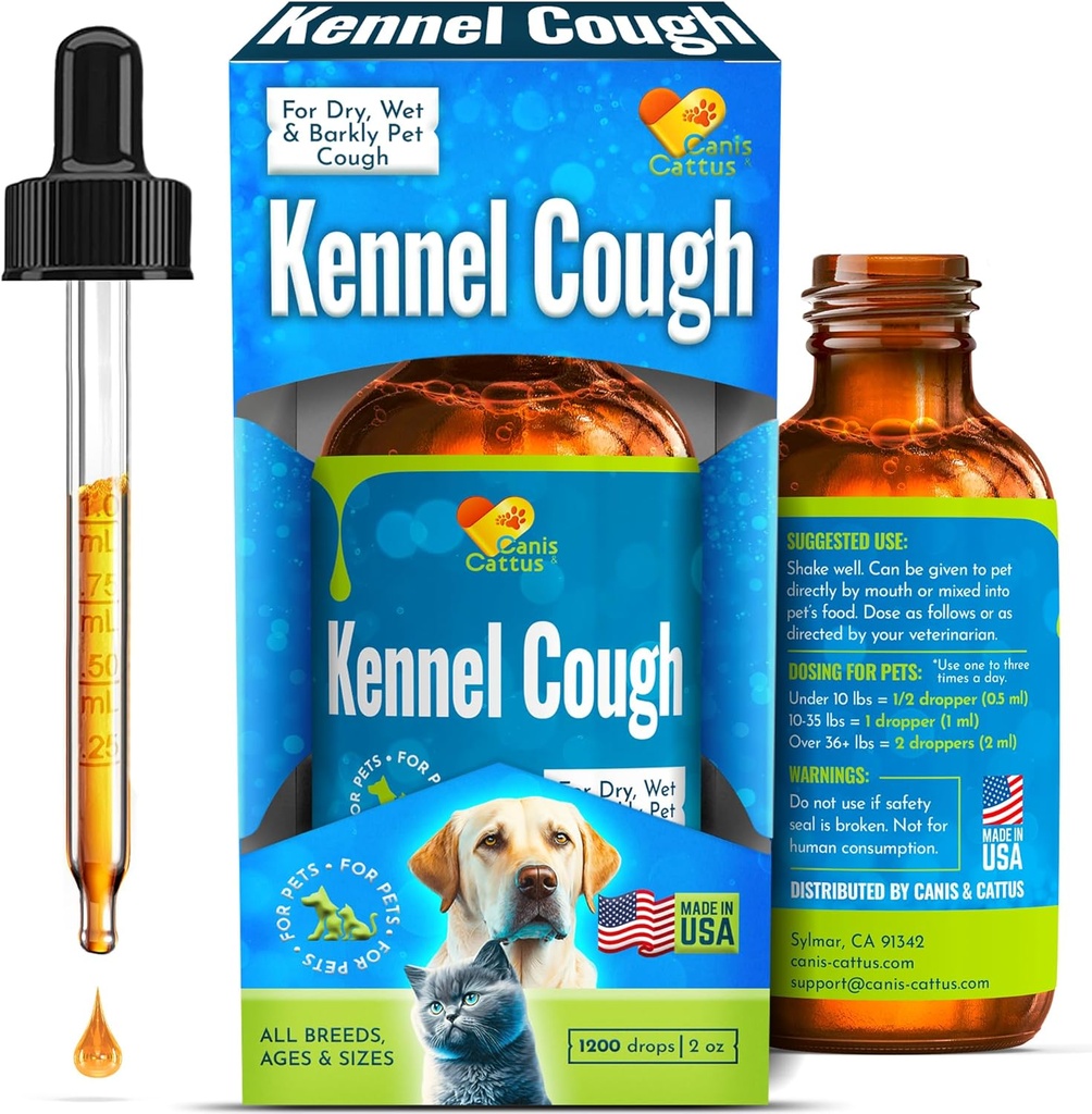 Kennel Hoste Behandling for hunde & katte Hjælper med nysen, Halsirritation & Allergier - Naturlig Hund Hoste Behandling for Åndedrætsstøtte med Calendula Breeds Care - 2 oz