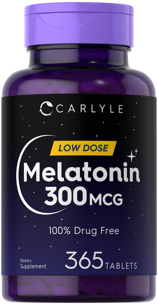 Carlyle Melatonin 300 mcg | 365 Tablets | Low Dose | Vegetarian, Non-GMO, Gluten Free
