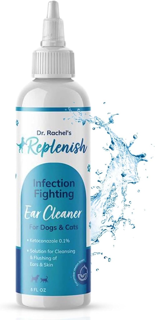 Replenish Otic Ear Cleaning Solution for Hunde - Antiseptisk Øre Cleaner for Hunde & Kat - Advanced Ear Flush for Gær Behandling og Odor Control - 8 oz