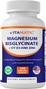 Vitamin Magnesium (fra Bisglycinate & Oxide) med vitamin D3 & Zink - 120 Veg kapsler - understøtter muskler, fælles, nerve & hjerte sundhed - ikke-GMO, glutenfri