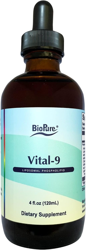 BioPure Vital-9 Liposomal Phospolipid – Potent Botanical Combination of 8 Herbal Extracts and Liposomes to Support Respiratory, Gut, Immune Function, Soothe Throat, & More – 4 fl. oz.
