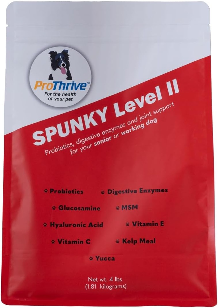 Spunky niveau II Hip og fælles supplement til hunde, Glucosamin til hunde med MSM, hunde vitaminer og kosttilskud hjælper fordøjelse, hund fælles tillæg - 4LB