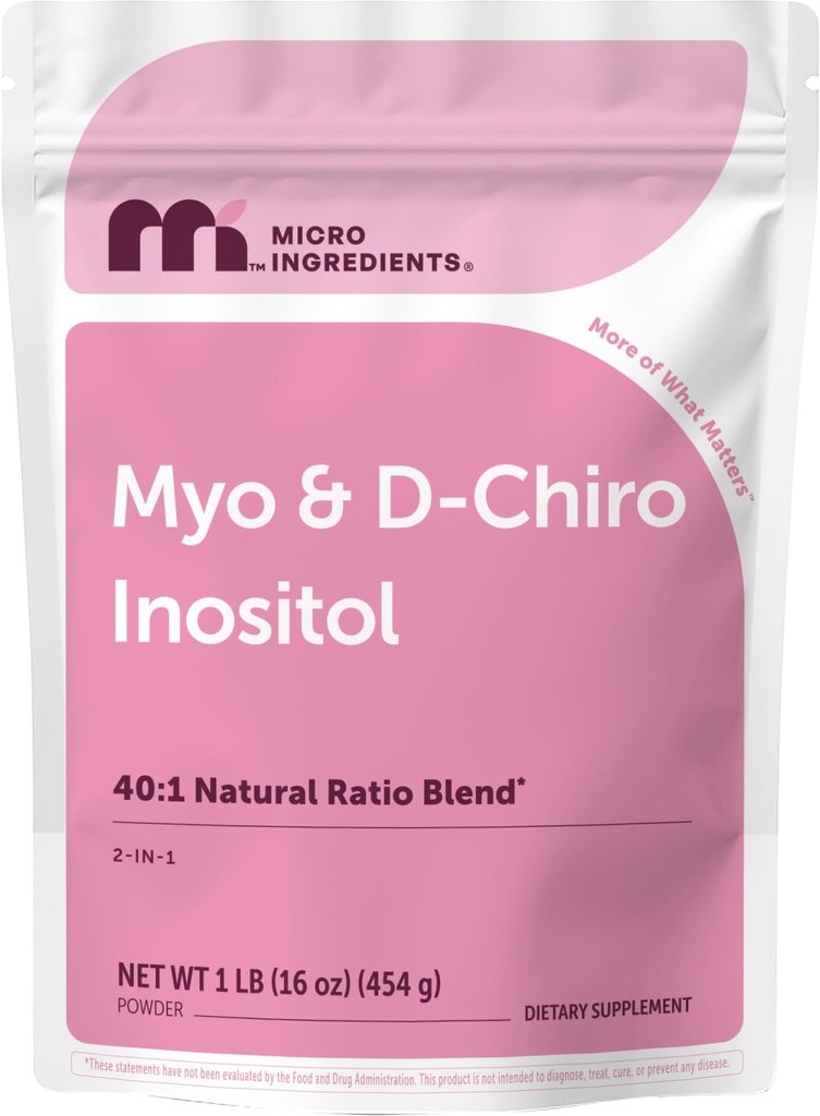 Micro Ingredients Myo-Inositol & D- Chiro Inositol Powder, 1lb (221 Servere) Note 124; 40: 1 Ideel Ratio Inositol Supplement for kvinder