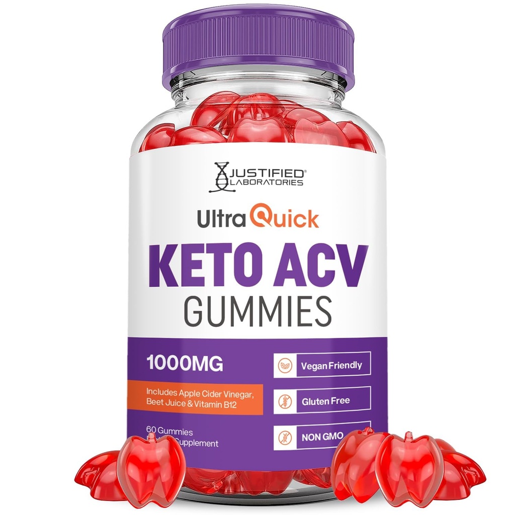 Ultra Quick Keto ACV Gummies Advanced Formel 1000MG Ultraquick Keto Gummies Apple Cider Vinagar Formuleret med Pomegranat Beet Juice Powder B12 Vegan Non GMO 60 Gummys