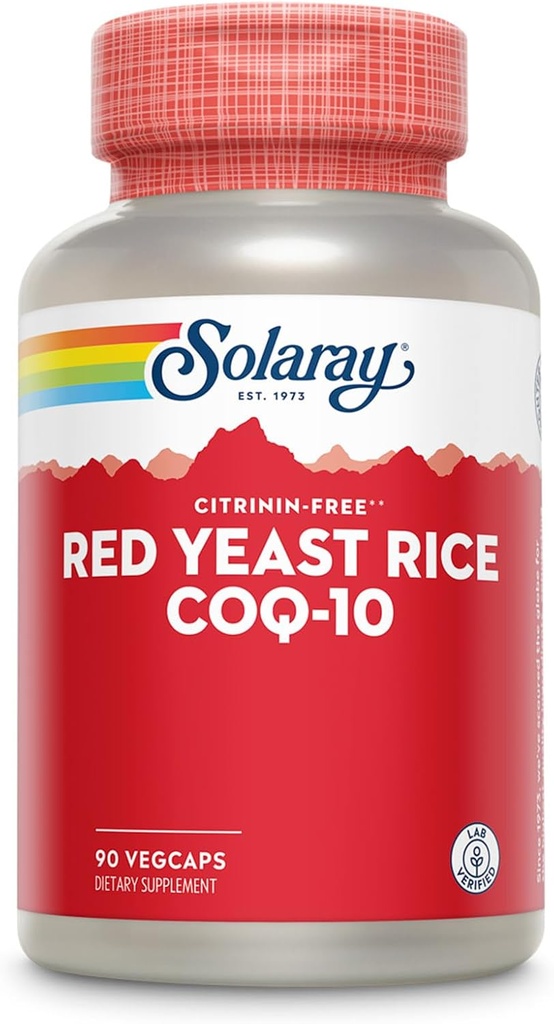 SOLARAY Red Yeast Rice Plus CoQ- 10 & No- Flush Niacin Vitamin B-3, Sund Hjerte & Kardiovaskulær Support, Non- bestrålet & Citrinin Gratis, 60 dages penge tilbage garanti, 90 Servering, 90 VegCaps
