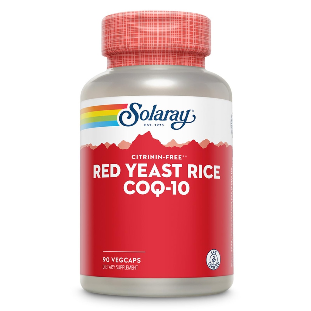 SOLARAY Red Yeast Rice Plus CoQ- 10 & No- Flush Niacin Vitamin B-3, Sund Hjerte & Kardiovaskulær Support, Non- bestrålet & Citrinin Gratis, 60 dages penge tilbage garanti, 90 Servering, 90 VegCaps