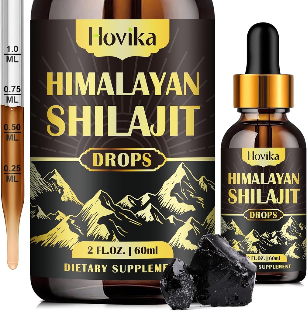 Pure Shilajit Resin Supplement, Shilajit Liquid Drops 600mg Golden Shilajit med Fulvic Acid & 85 + Trace Minerals, Organic Ayurvedic Blend for Energy, Strength, Immunity Support, 2 Fl Oz