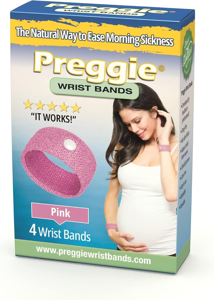 Preggie Anti- Kvalme armbånd - Morgen Sygdom Relief - Klinisk testet Kvalme Relief Støtte - Graviditet Kvalme Relief - Acupressure armbånd - Side Effect Free - 2 Par, Sæt af 4 Bands - Pink