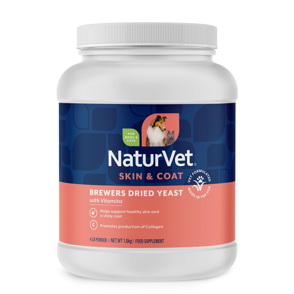 NaturVet - Brewer 's Tørret Gær Formel med hvidløg Aromering - Plus Vitaminer - Understøtter sund hud & Glossy Coat - Forstærket med B-1, B-2, Niacin & C-vitamin - til hunde og katte (4 LB pulver)