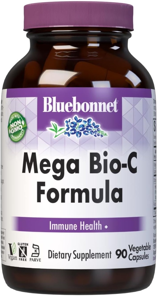 Bluebonnet Nutrition Mega Bio-C Formula Vegetable Capsules, High Potency Buffered Vitamin C, for Immune Health, Soy Free, Gluten Free, Non-GMO, Kosher, Dairy Free, Vegan, 90 Count