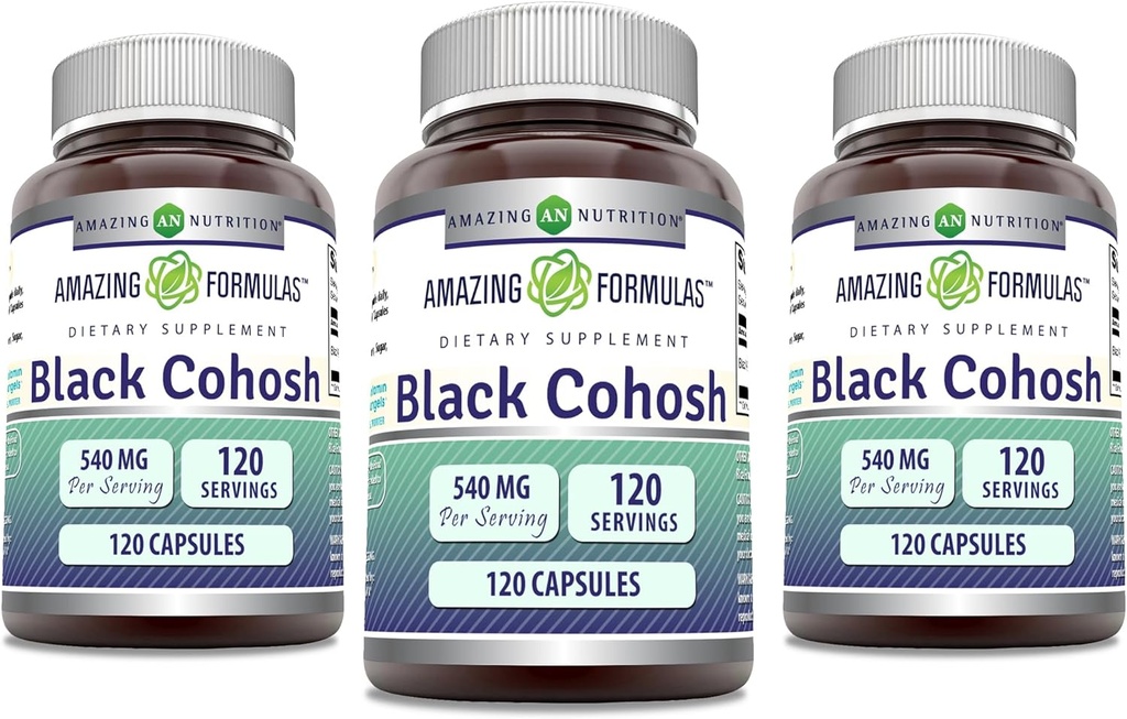 Amazing formulas Black Cohosh 540mg 120 Capsule Supplement # 124; Non- GMO # 124; Gluten Free # 124; Lavet i USA (3 Pack)
