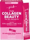 PINK kollagen pulver til at gå 124; 20 Rejsepackets â 124; Unflavored Powder Type 1 & 3; Gluten Free & Non- GMO Græs Fed Peptider